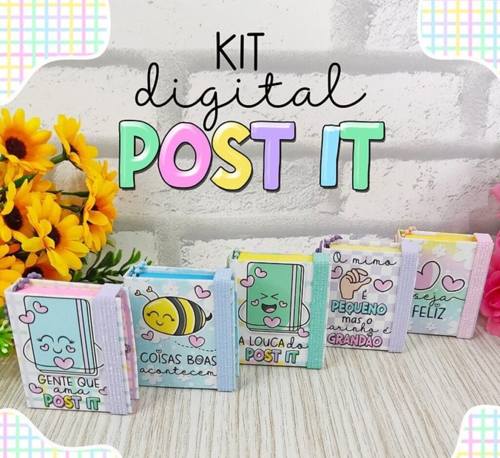 Kit digital Post It para chaveiros com 5 artes exclusivas em PNG
