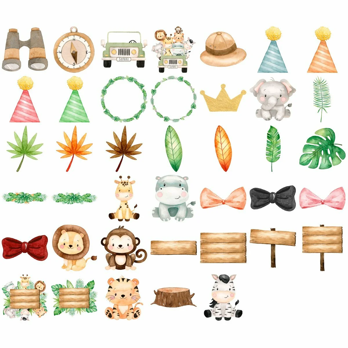 Kit Digital Safari PNG Imagens Aquareladas Bichinhos Fofos