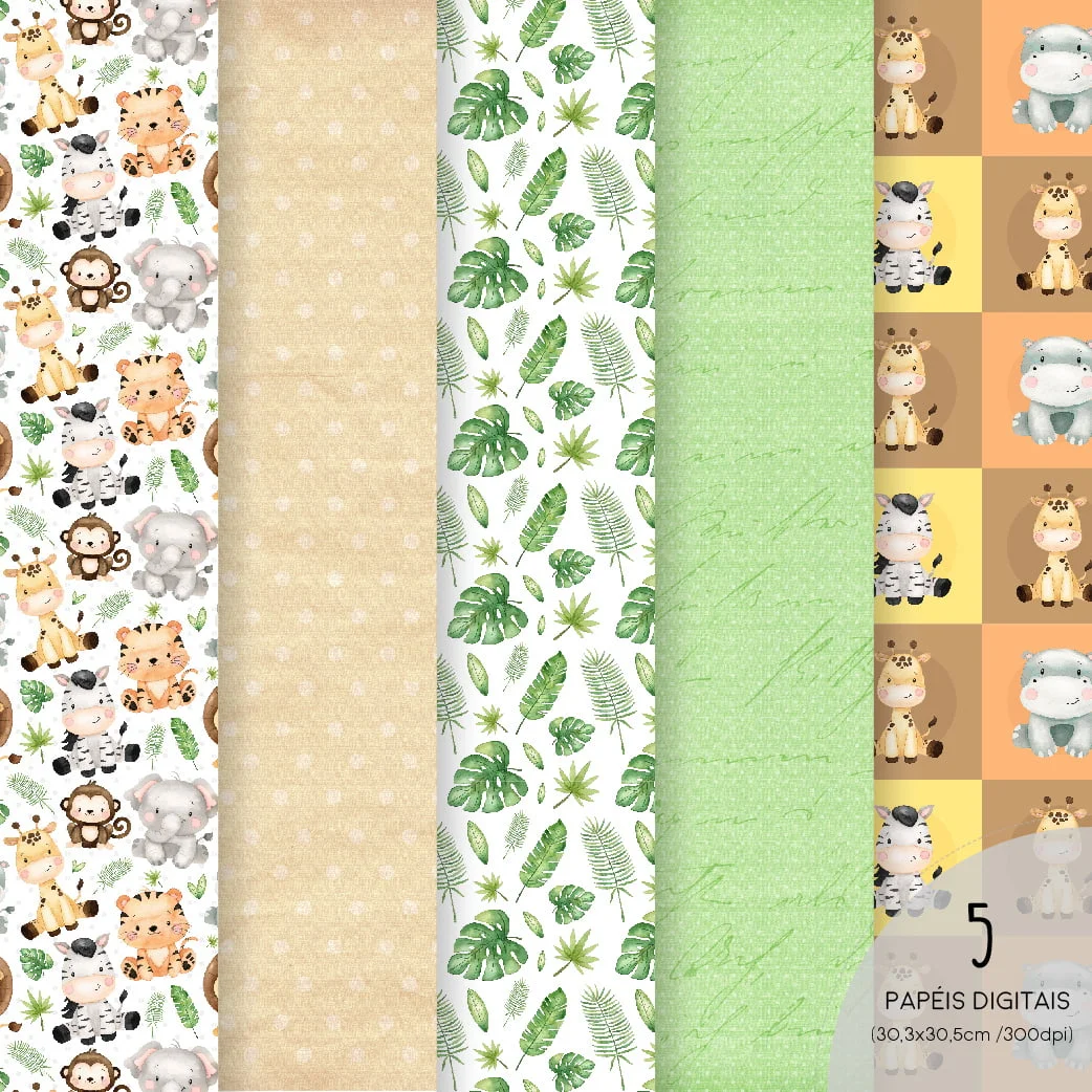 Kit Digital Safari PNG Imagens Aquareladas Bichinhos Fofos