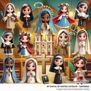 Kit Digital Santinhas Católicas Baby Png Ilustrações 3D Fofo