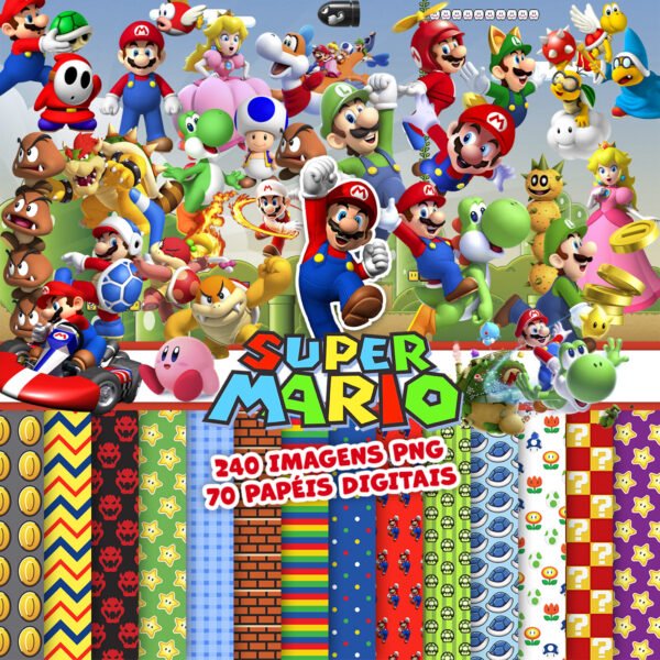 Kit Digital Super Mário Bros Ilustrações Png Figuras Scrap