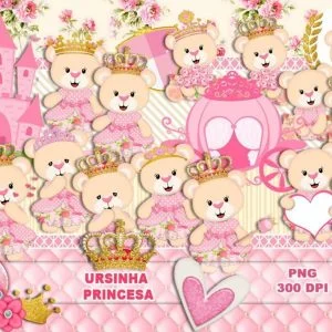 Kit Digital Ursinha Princesa Rosa Imagens Png Personalizados