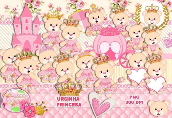 Kit Digital Ursinha Princesa Rosa Imagens Png Personalizados