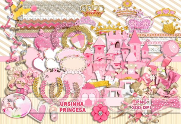 Kit Digital Ursinha Princesa Rosa Imagens Png Personalizados