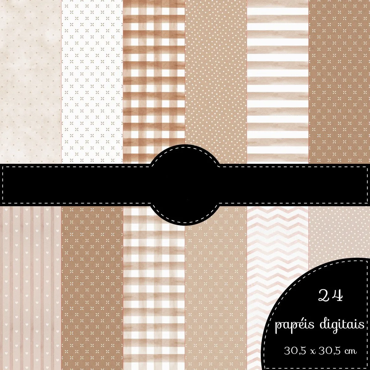 Kit Digital Ursinho Bege com Dourado Png