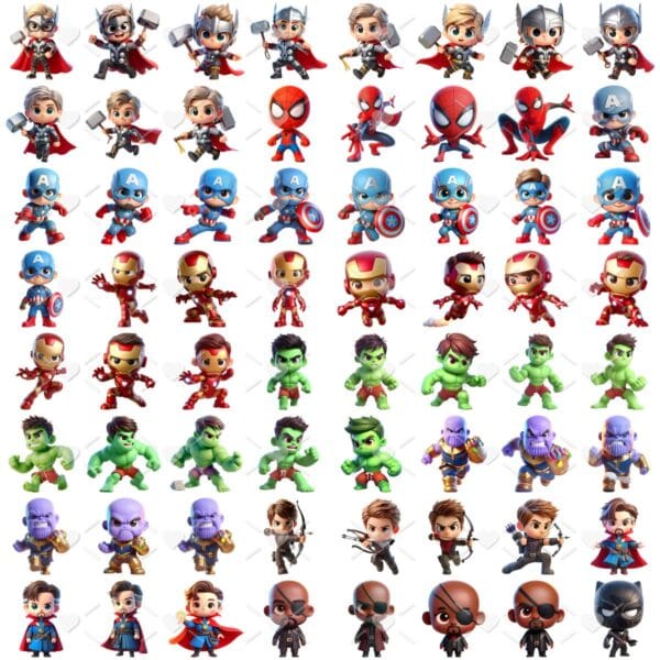 Kit Digital Vingadores 3D Cute Fofo Ilustrações Png