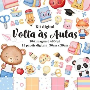 Kit Digital Volta As Aulas Aquarela Escolinha Fofa Cute Png