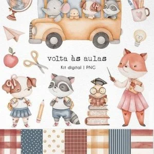 Kit Digital Volta As Aulas Aquarelado Ilustrações E Imagens