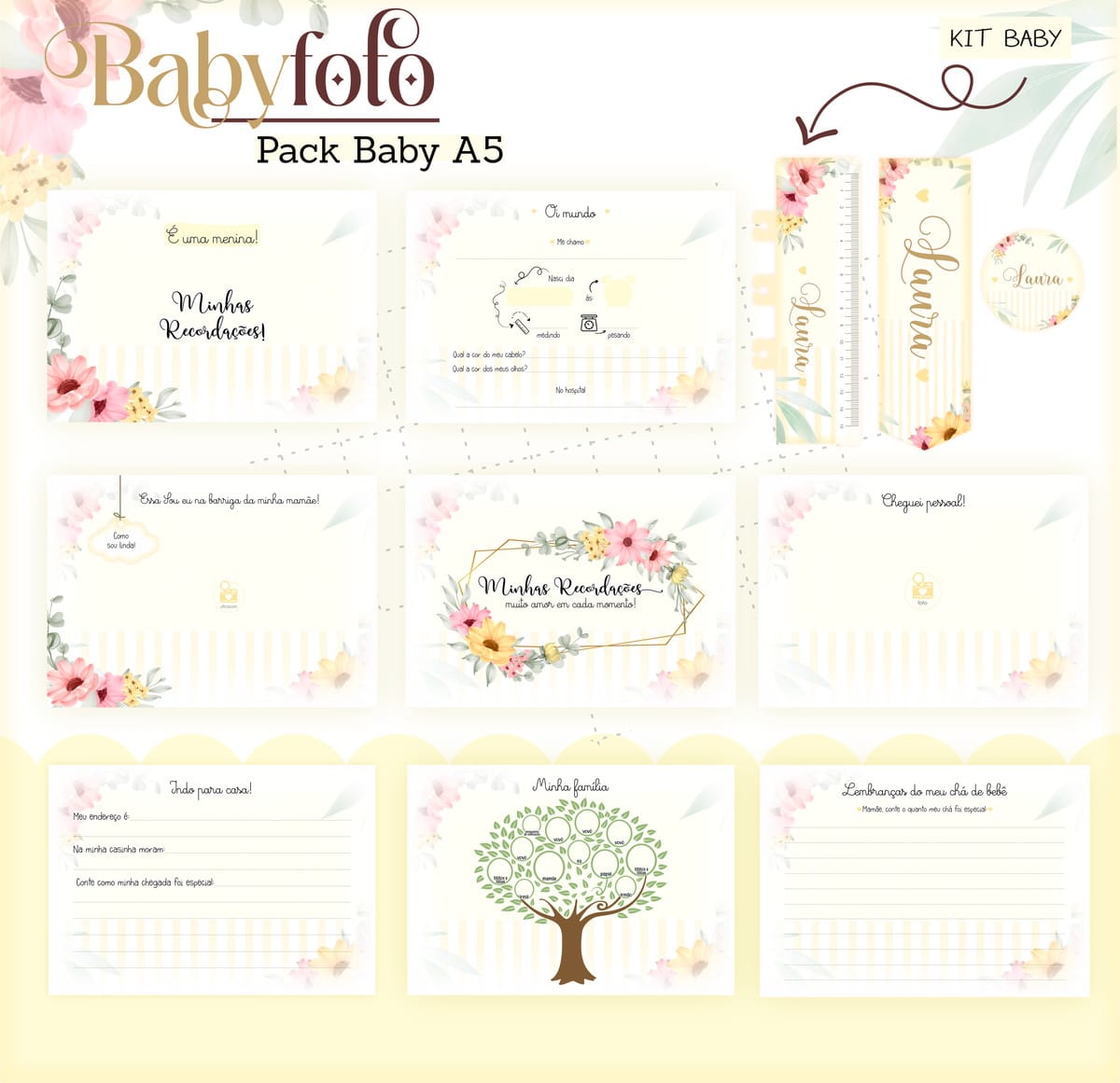 Kit Encadernação Baby Menina com Tema Floral para Imprimir 3 Kit Encadernação Baby Menina com Tema Floral para Imprimir - Imagem 3