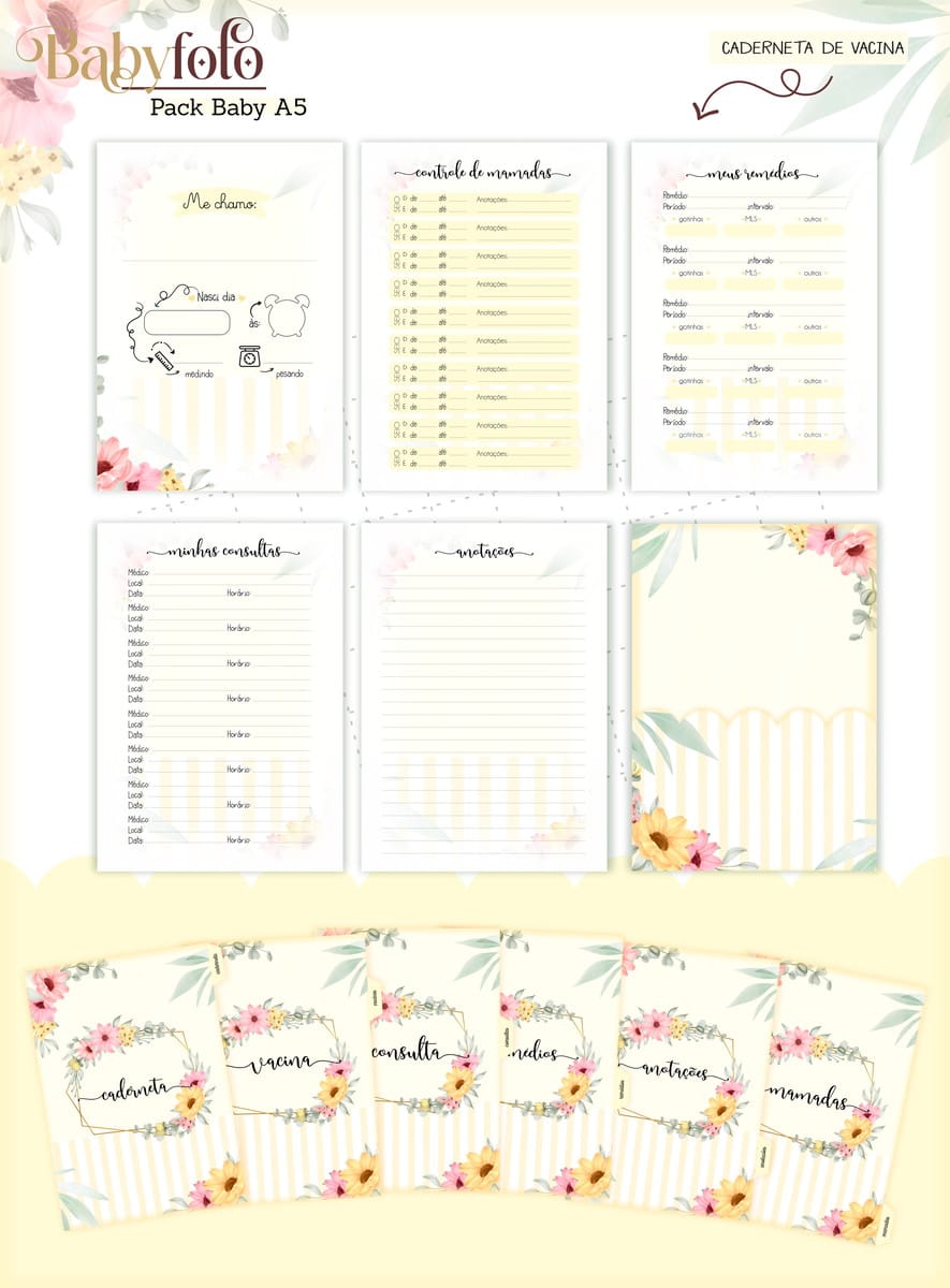 Kit Encadernação Baby Menina com Tema Floral para Imprimir 5 Kit Encadernação Baby Menina com Tema Floral para Imprimir - Imagem 5