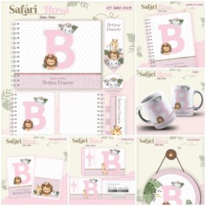 Kit Encadernação Baby Safari Rosa Inicial - Arquivo Digital