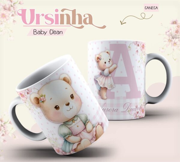 Kit Encadernação Baby Ursinha Rosa Inicial - Arquivo Digital