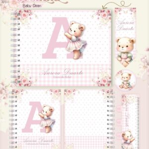 Kit Encadernação Baby Ursinha Rosa Inicial - Arquivo Digital
