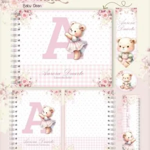 Kit Encadernação Baby Ursinha Rosa Inicial - Arquivo Digital