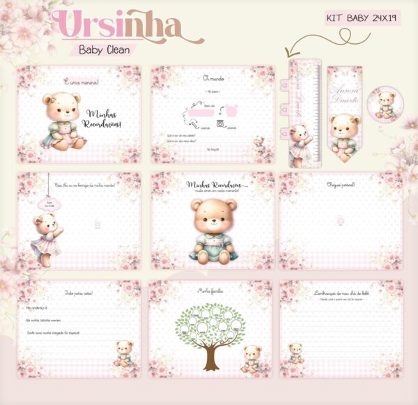 Kit Encadernação Baby Ursinha Rosa Inicial - Arquivo Digital
