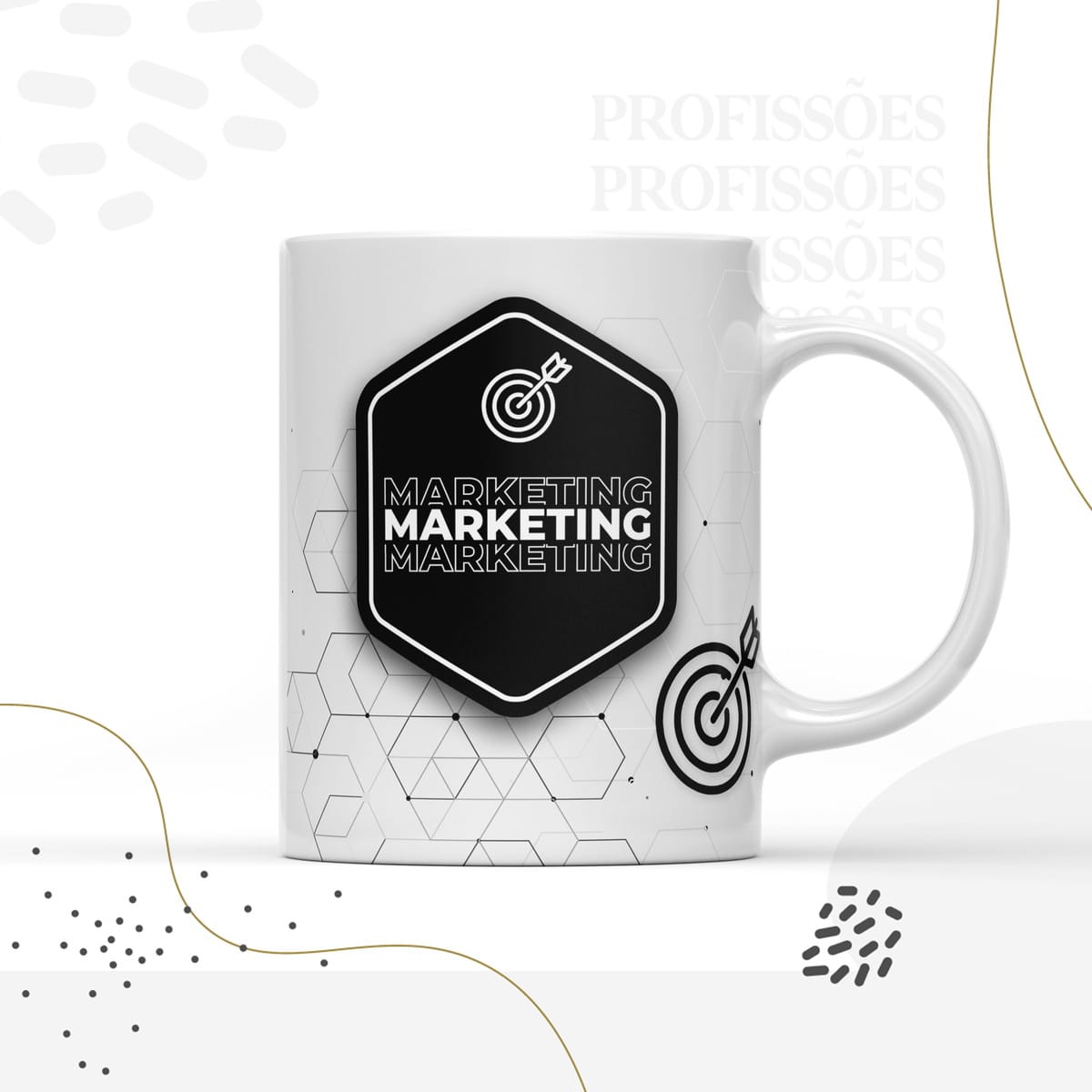 Kit Encadernação Masculino digital para personalizar 3 Arte digital para caneca com design de marketing, apresentando alvo e texto.