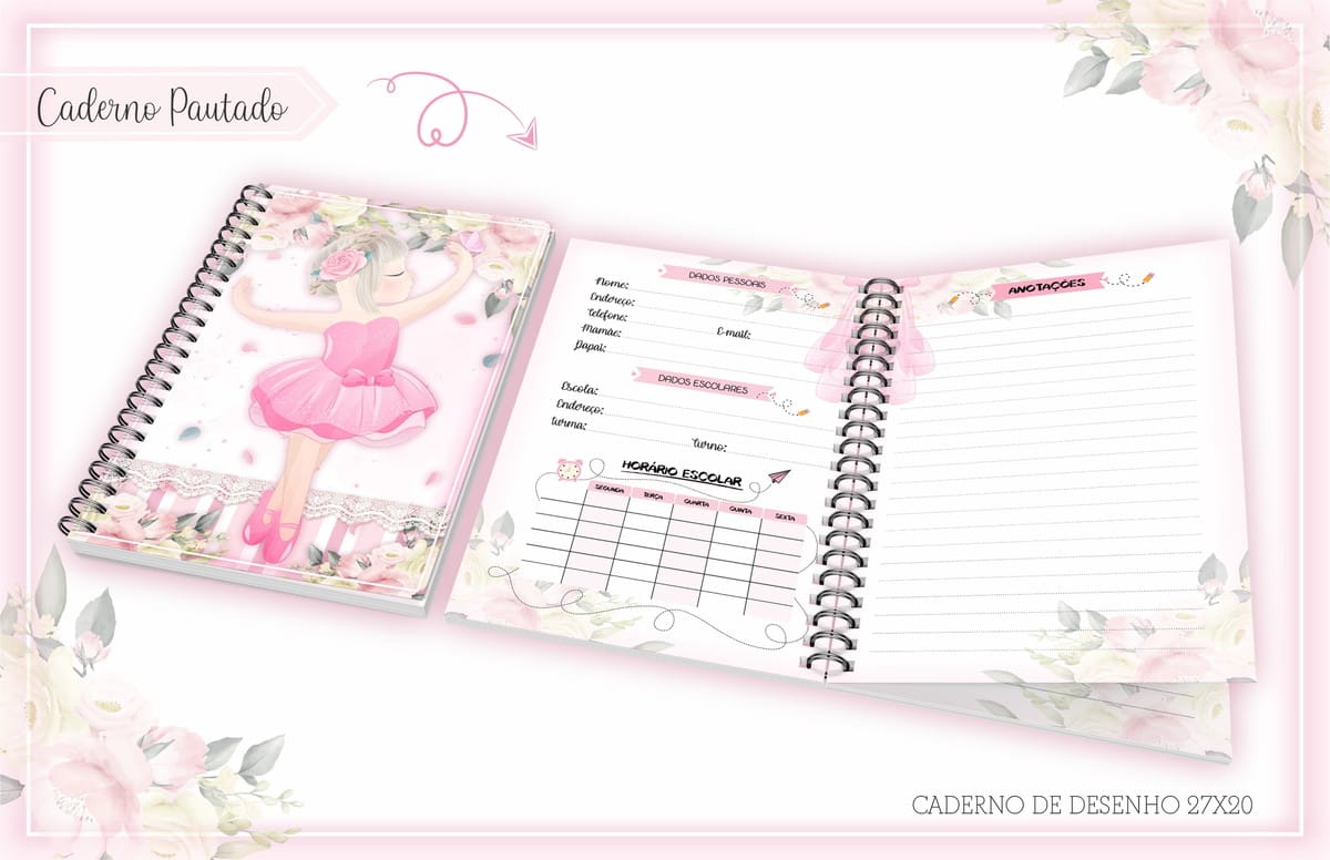 Kit Escolar Digital Bailarina Completo para Personalizar 2 Kit Escolar Digital Bailarina Completo para Personalizar - Imagem 2