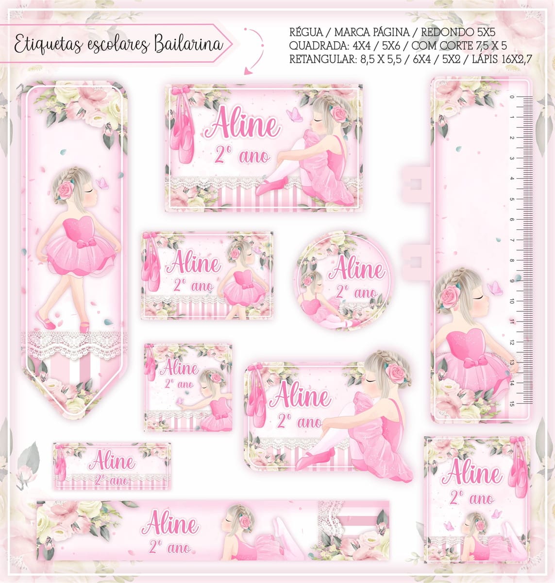 Kit Escolar Digital Bailarina Completo para Personalizar 4 Kit Escolar Digital Bailarina Completo para Personalizar - Imagem 4