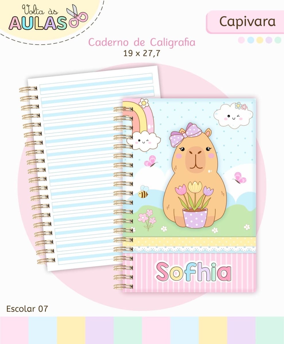 Kit Escolar Capivara Menina para Personalizar Cadernos 3 Kit Escolar Capivara Menina para Personalizar Cadernos - Imagem 3