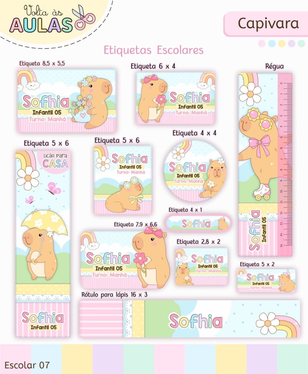 Kit Escolar Capivara Menina para Personalizar Cadernos 4 Kit Escolar Capivara Menina para Personalizar Cadernos - Imagem 4