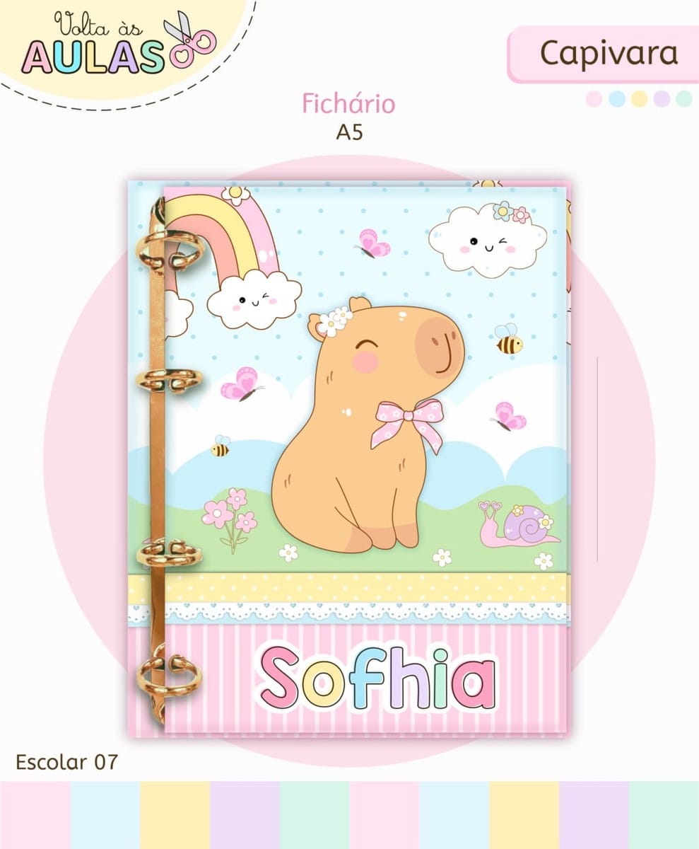 Kit Escolar Capivara Menina para Personalizar Cadernos 5 Kit Escolar Capivara Menina para Personalizar Cadernos - Imagem 5