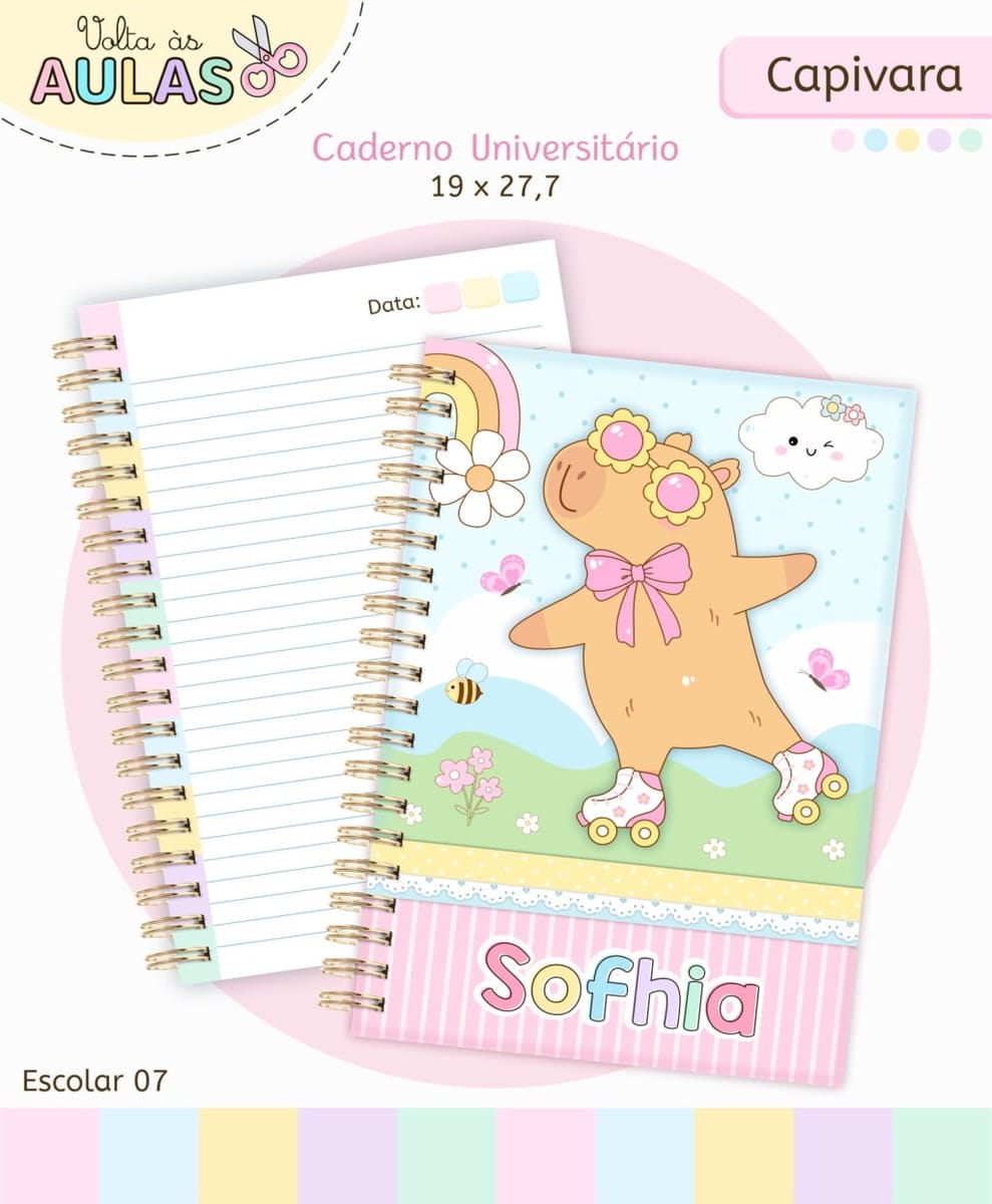 Kit Escolar Capivara Menina para Personalizar Cadernos 1 Kit Escolar Capivara Menina para Personalizar Cadernos