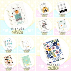 Nove designs de agendas digitais com capas variadas para 2023.