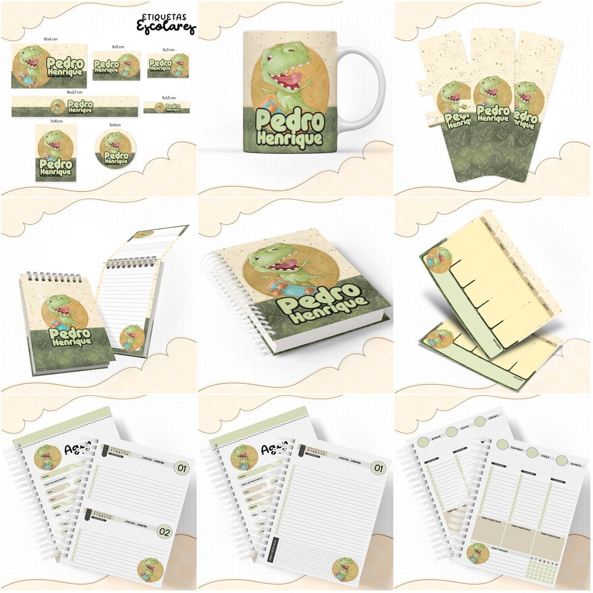 Kit Escolar Dinossauro Digital para Personalizar 1 Kit Escolar Dinossauro Digital para Personalizar