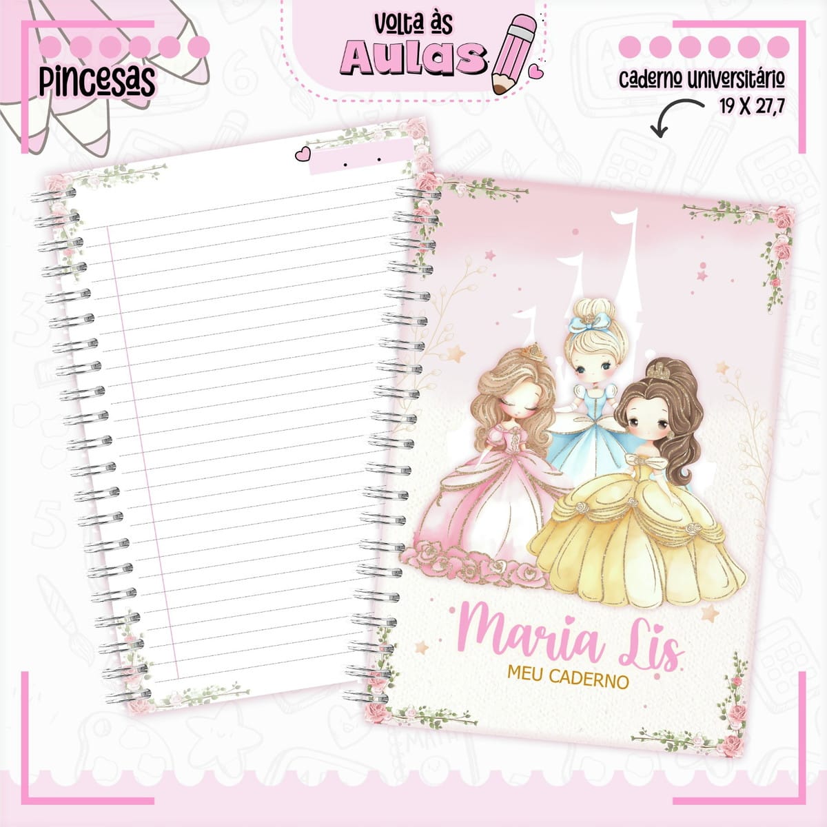 Kit Escolar Princesas para Encadernação Digital 1 Combo Escolar Princesas Arquivo Encadernacao