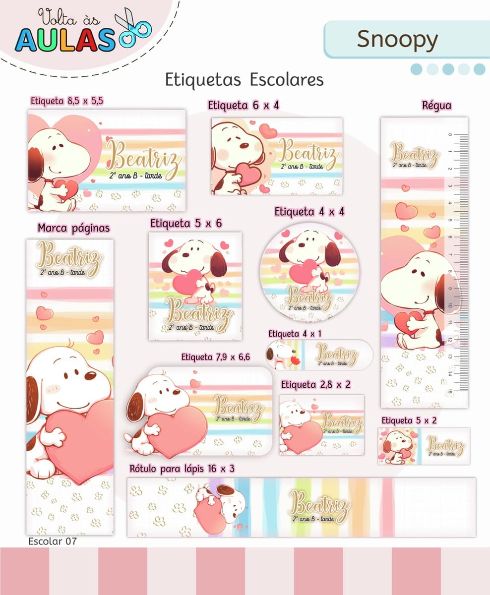 Kit Escolar Snoopy Arquivo Digital para Papelaria 3 Kit Escolar Snoopy Arquivo Digital para Papelaria - Imagem 3