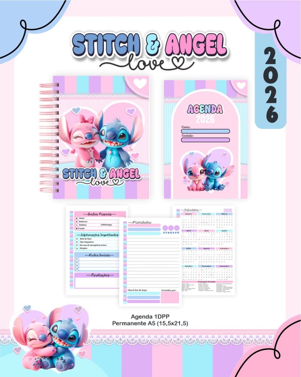 Kit Escolar Stitch e Angel Digital com Planner e Agenda 3 Kit Escolar Stitch e Angel Digital com Planner e Agenda - Imagem 3