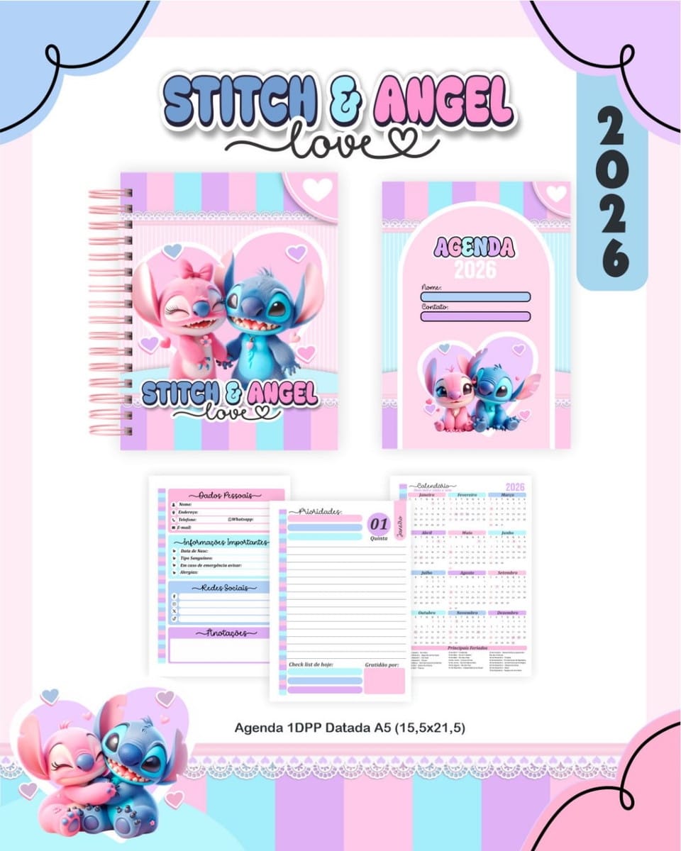 Kit Escolar Stitch e Angel Digital com Planner e Agenda 4 Kit Escolar Stitch e Angel Digital com Planner e Agenda - Imagem 4