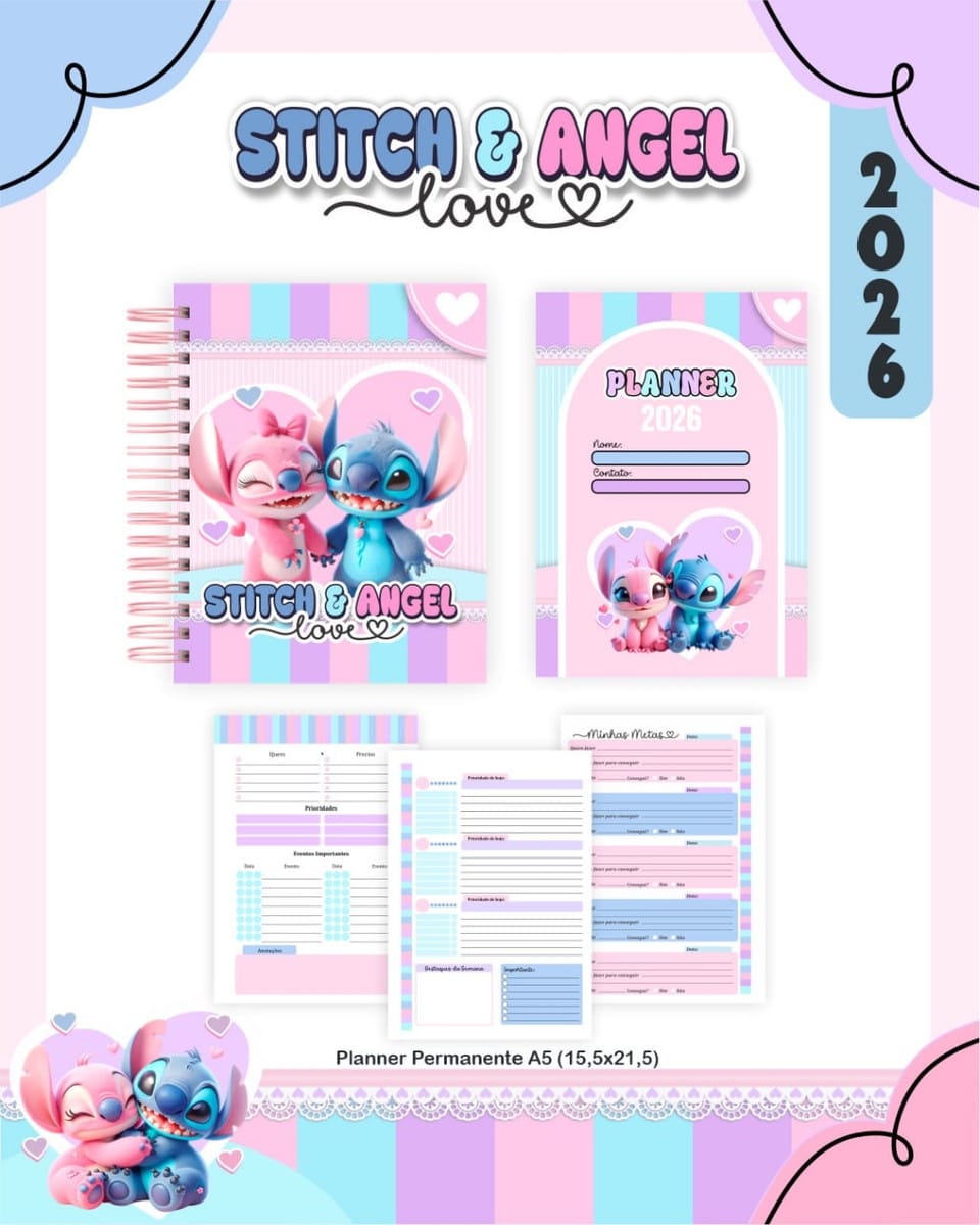 Kit Escolar Stitch e Angel Digital com Planner e Agenda 5 Kit Escolar Stitch e Angel Digital com Planner e Agenda - Imagem 5