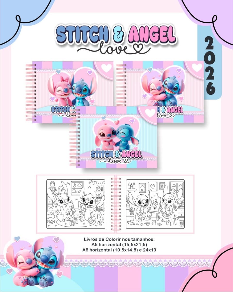 Kit Escolar Stitch e Angel Digital com Planner e Agenda 1 Kit Escolar Stitch e Angel Digital com Planner e Agenda