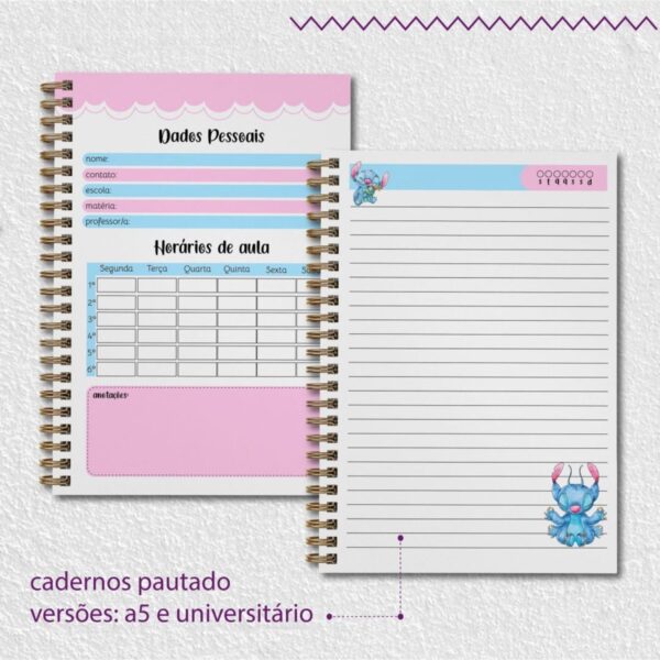 Kit Escolar Stitch Rosa 2025 - Arquivos Encadernação