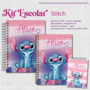 Kit Escolar Stitch Rosa 2025 - Arquivos Encadernação 22 Kit Escolar Stitch Rosa 2025 - Arquivos Encadernação