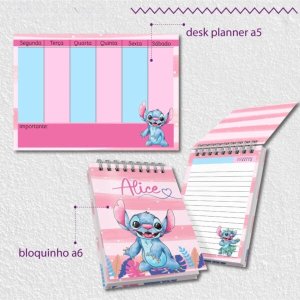 Kit Escolar Stitch Rosa 2025 - Arquivos Encadernação