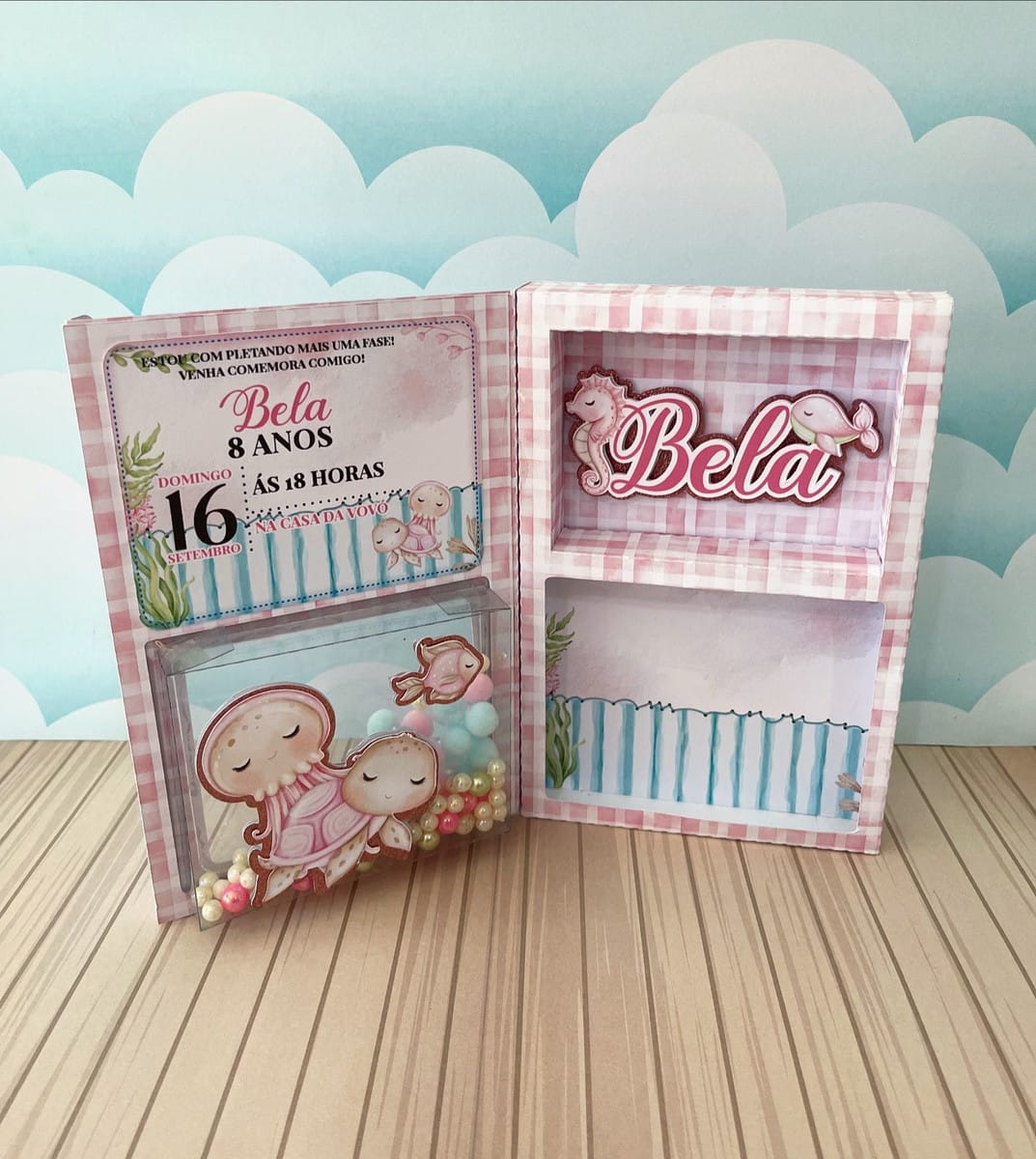 Kit Festa Fundo do Mar Rosa em Studio e PDF 2 Design digital de convite ou lembrancinha com tema fundo do mar, rosa e azul.