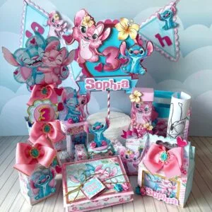 Kit Festa Luxo Stitch Rosa e Azul - Arquivo Digital 21 Kit Festa Luxo Stitch Rosa e Azul - Arquivo Digital