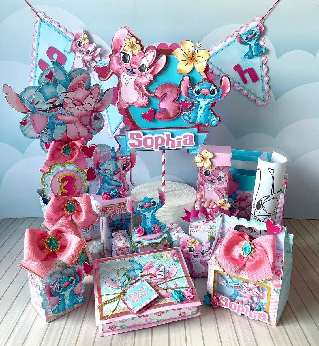 Kit Festa Luxo Stitch Rosa e Azul - Arquivo Digital