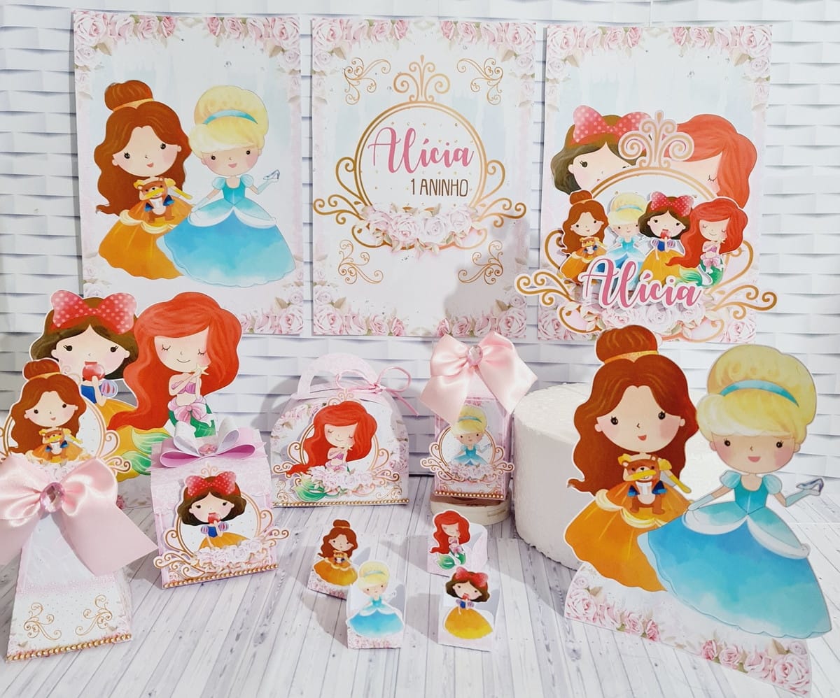 Kit Digital Festa Princesas Cute com Nome Personalizável 1 Kit Digital Festa Princesas Cute com Nome Personalizável
