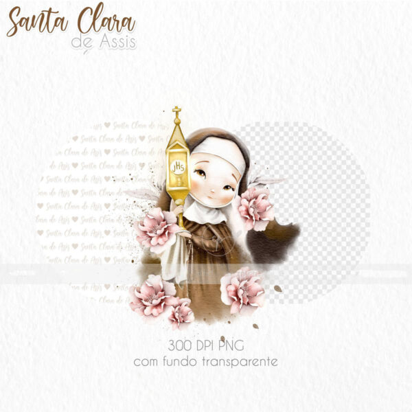 Kit Ilustrações Digitais Santa Clara de Assis Santinhos Png