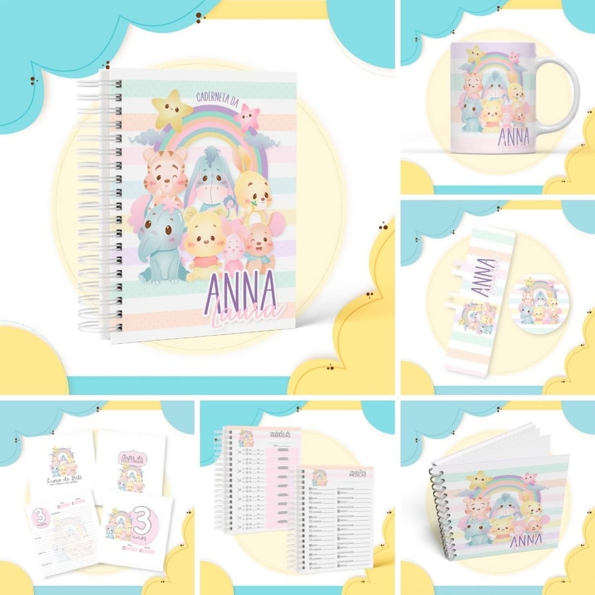 Kit Maternidade Ursinho Pooh Menina com Caderneta e Álbuns 1 Kit Maternidade Ursinho Pooh Menina Arquivo Digital
