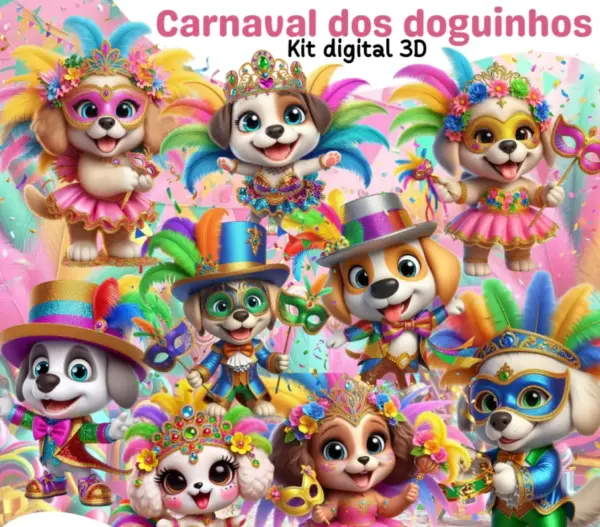 Kit Png Carnaval Com Cachorros Para Sublimacao E Crafts 2