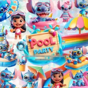 Kit Png Lilo E Stitch Festa Na Piscina 3d Personalizado