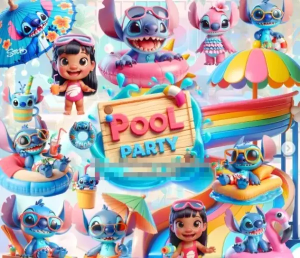 Kit Png Lilo E Stitch Festa Na Piscina 3d Personalizado