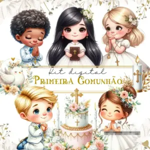 Kit Primeira Comunhao PNG com Elementos Religiosos