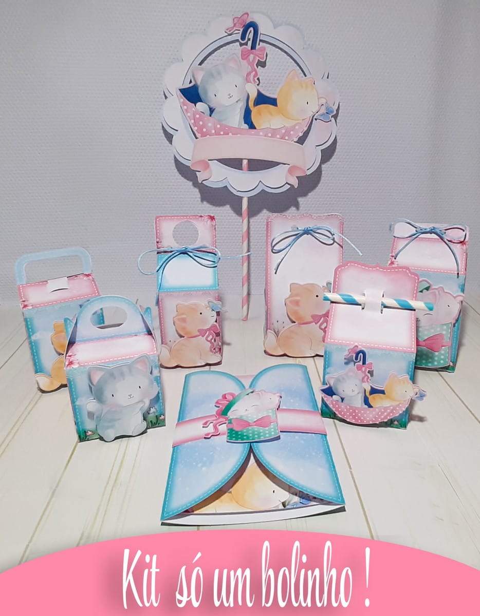 Kit digital festa infantil gatinhos em aquarela delicada 1 Kit digital festa infantil gatinhos em aquarela delicada