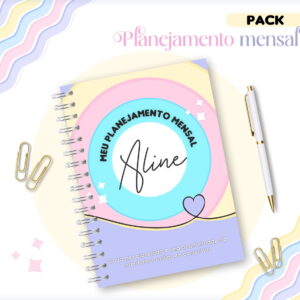 Lista de Tarefas Mensais em PNG e PDF para Planner 3 Arte digital de um planner mensal com capa pastel e frase inspiradora.