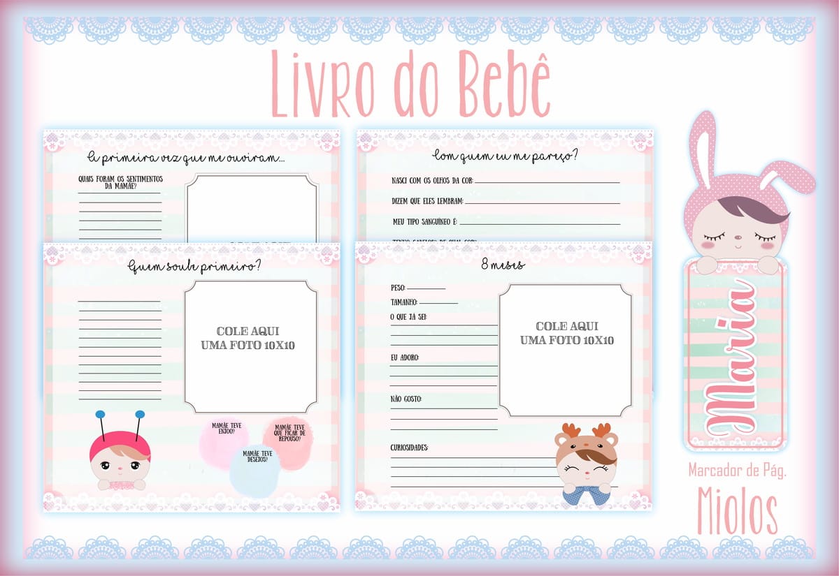 Livro do Bebê Digital Coelhinha Rosa para Imprimir 2 Livro do Bebê Digital Coelhinha Rosa para Imprimir - Imagem 2